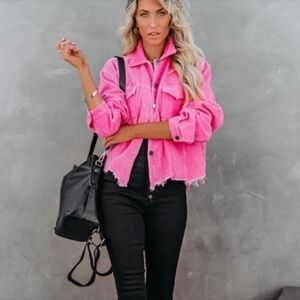 VICI Pink Corduroy Jacket Raw Hem Button Down Shacket Women’s Size Medium